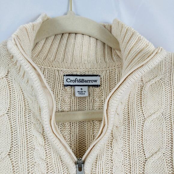 Croft & Barrow Womens S Cream Cable Knit Fisherman Quarter Zip Sweater Ski - Picture 4 of 9